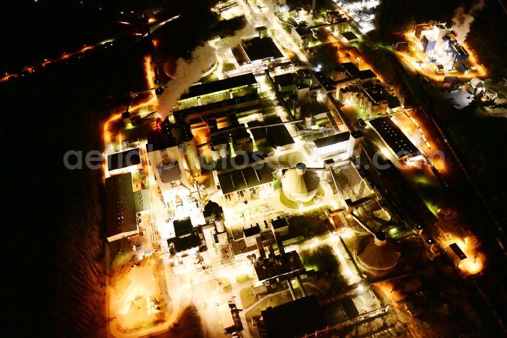 Rüdersdorf at night from above - Night lighting cEMEX cement plant in Ruedersdorf in Brandenburg