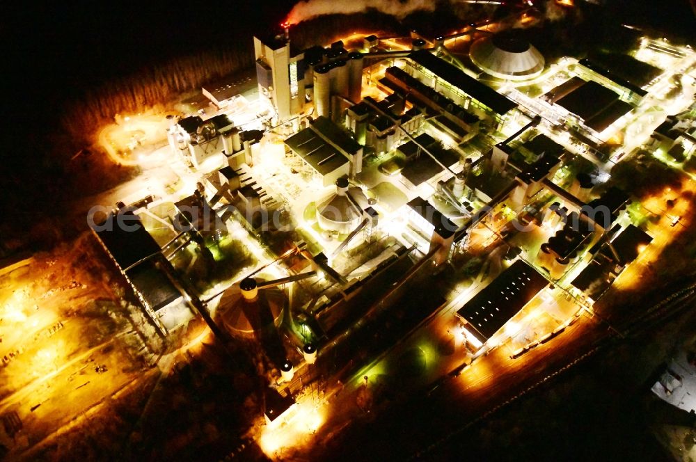 Aerial photograph at night Rüdersdorf - Night lighting cEMEX cement plant in Ruedersdorf in Brandenburg