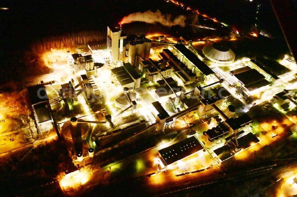 Aerial image at night Rüdersdorf - Night lighting cEMEX cement plant in Ruedersdorf in Brandenburg