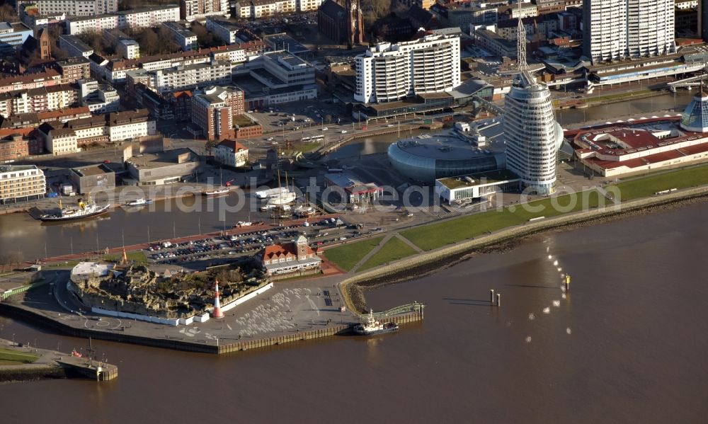 Bremerhaven from the bird's eye view: Atlantic Hotel Sail City and Klimahaus in Bremerhaven in the state of Bremen