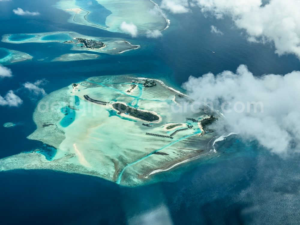 Aerial image Gulhi - Atoll on the water surface Anantara Maldives Resort on street Unnamed Road in Gulhi in Kaafu Atoll, Maldives