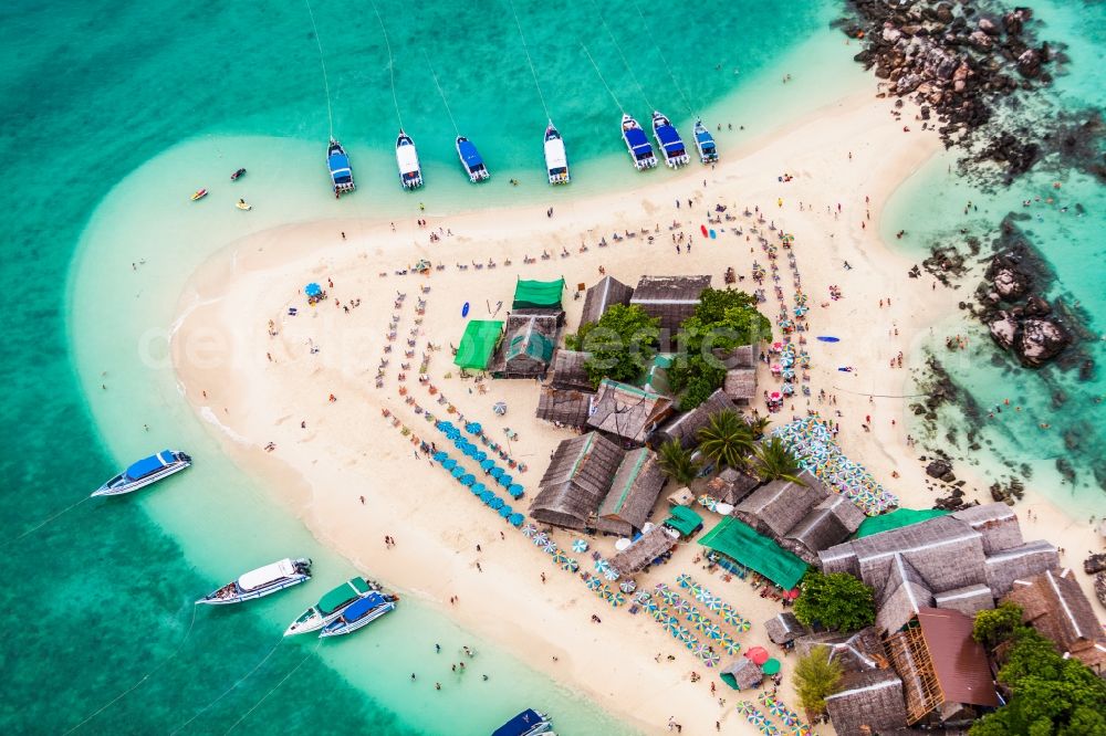 Aerial image Tambon Phru Nai - Atoll on the water surface Andamon Meer in Tambon Phru Nai in Chang Wat Phang-nga, Thailand