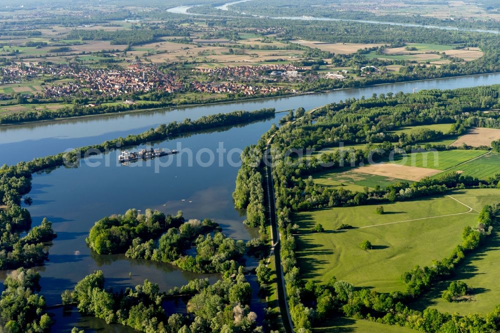 Aerial photograph Rheinau - Groyne head of the Rhein river course in Rheinau in the state Baden-Wuerttemberg