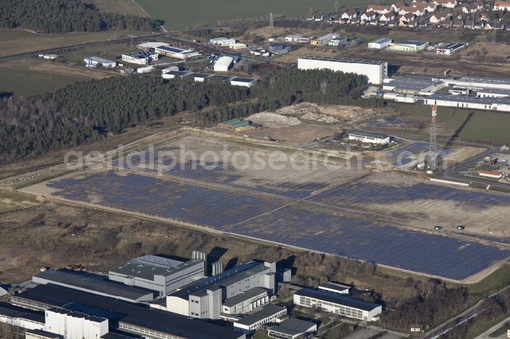 Wittenberg - Piesteritz from the bird's eye view: Design of a photovoltaic plant on the site of agro parks Piesteritz