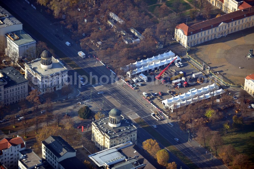 Aerial image Berlin OT Charlottenburg - View of the buildup of the Christmas market in front of the Castle Charlottenburg in Berlin