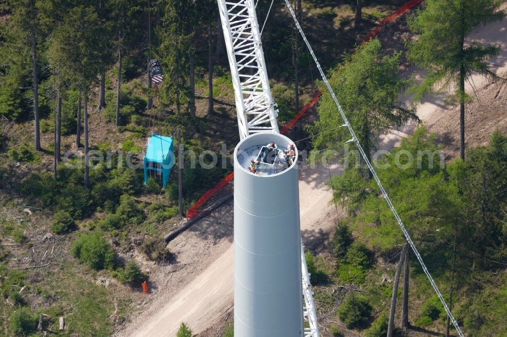 Aerial image Gutsbezirk Kaufunger Wald - Wind turbine windmills constrution site in Gutsbezirk Kaufunger Wald in the state Hessen