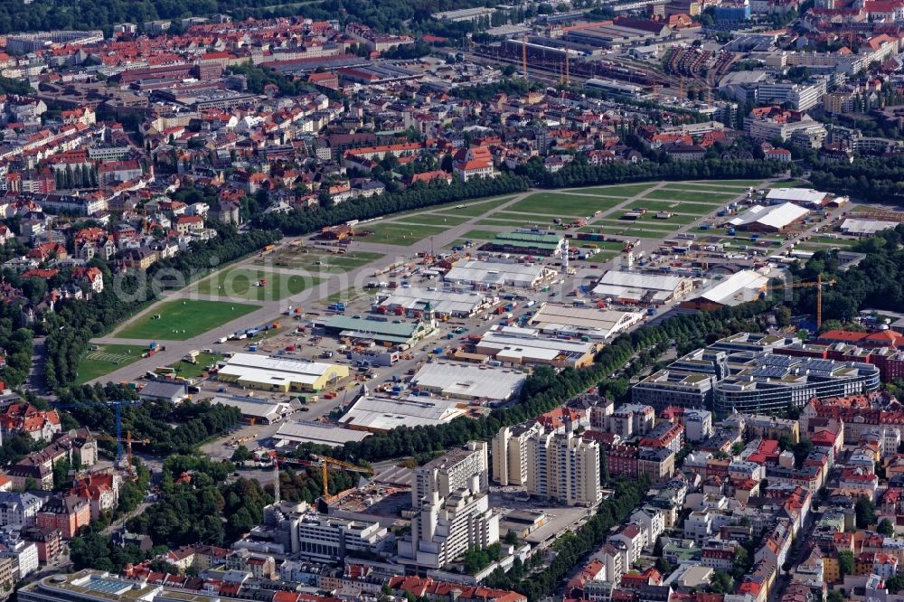 München from the bird's eye view: Area of the Munich Oktoberfest at the Theresienwiese in Munich, Bavaria