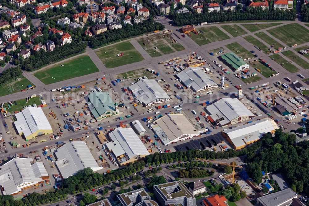 München from above - Area of the Munich Oktoberfest at the Theresienwiese in Munich, Bavaria