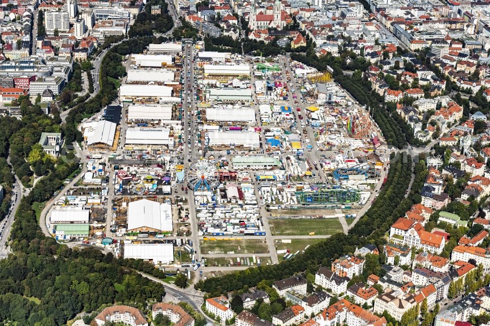 München from the bird's eye view: Area of the Munich Oktoberfest at the Theresienwiese in Munich, Bavaria