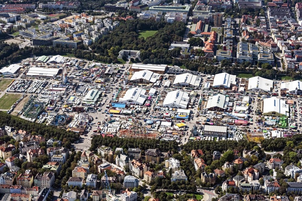 München from the bird's eye view: Area of the Munich Oktoberfest at the Theresienwiese in Munich, Bavaria