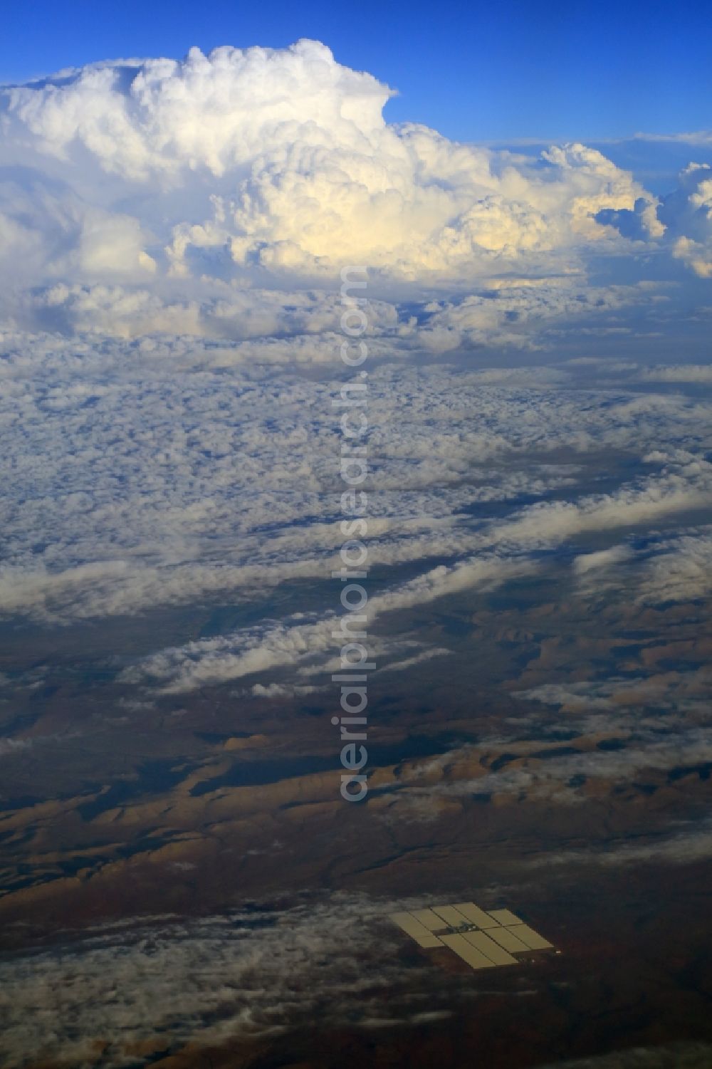 Upington from above - Solar farm and power plant Karoshoek Solar One south of Leerkrans in Upington in Northern Cape, South Africa