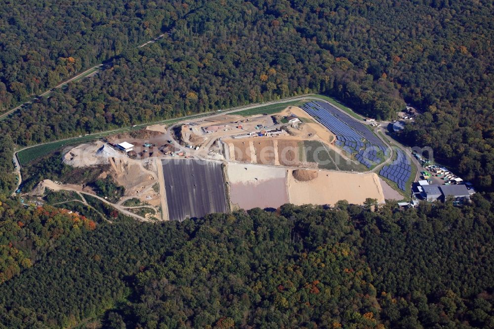 Freiburg im Breisgau from the bird's eye view: Site of the former landfill Eichelbuck is transfer station for waste material and garbage and solar power Station in Freiburg im Breisgau in the state Baden-Wurttemberg, Germany