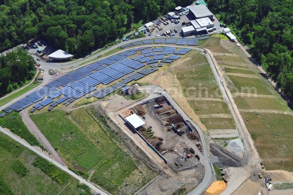 Freiburg im Breisgau from above - Site of the former landfill Eichelbuck is transfer station for waste material and garbage and solar power Station in Freiburg im Breisgau in the state Baden-Wurttemberg, Germany