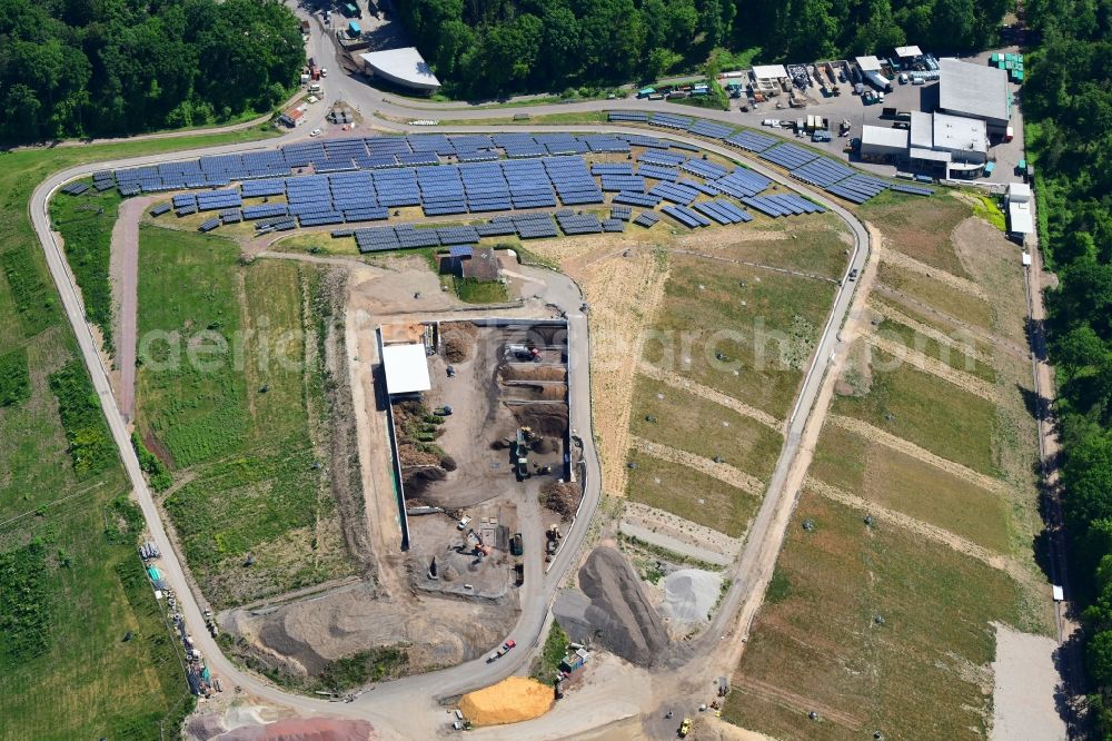 Freiburg im Breisgau from the bird's eye view: Site of the former landfill Eichelbuck is transfer station for waste material and garbage and solar power Station in Freiburg im Breisgau in the state Baden-Wurttemberg, Germany