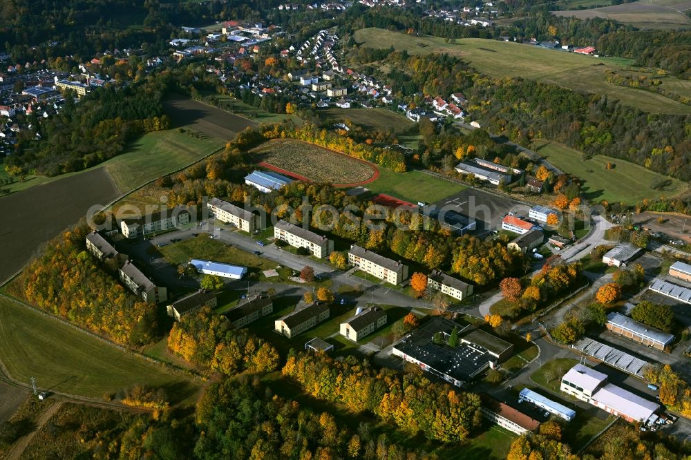 Kusel from above - Refugee - buildings - Aufnahmeeinrichtung fuer Asylbegehrende on Haischbachstrasse in the district Bledesbach in Kusel in the state Rhineland-Palatinate, Germany