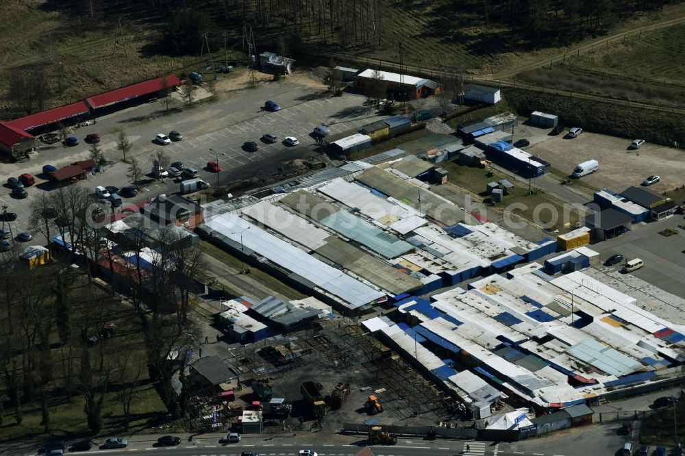 Aerial image Osinów Dolny - Shopping center at Osinow Dolny in Poland West Pomeranian in the border area on the banks of the Oder in Brandenburg Hohenwutzen