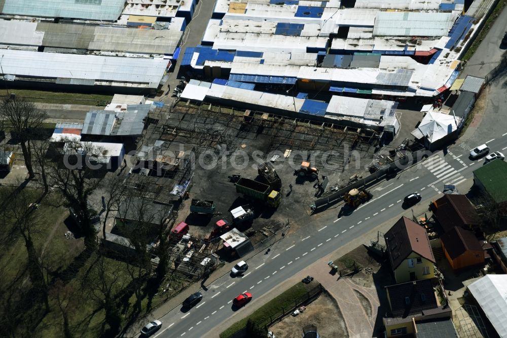 Osinów Dolny from above - Shopping center at Osinow Dolny in Poland West Pomeranian in the border area on the banks of the Oder in Brandenburg Hohenwutzen