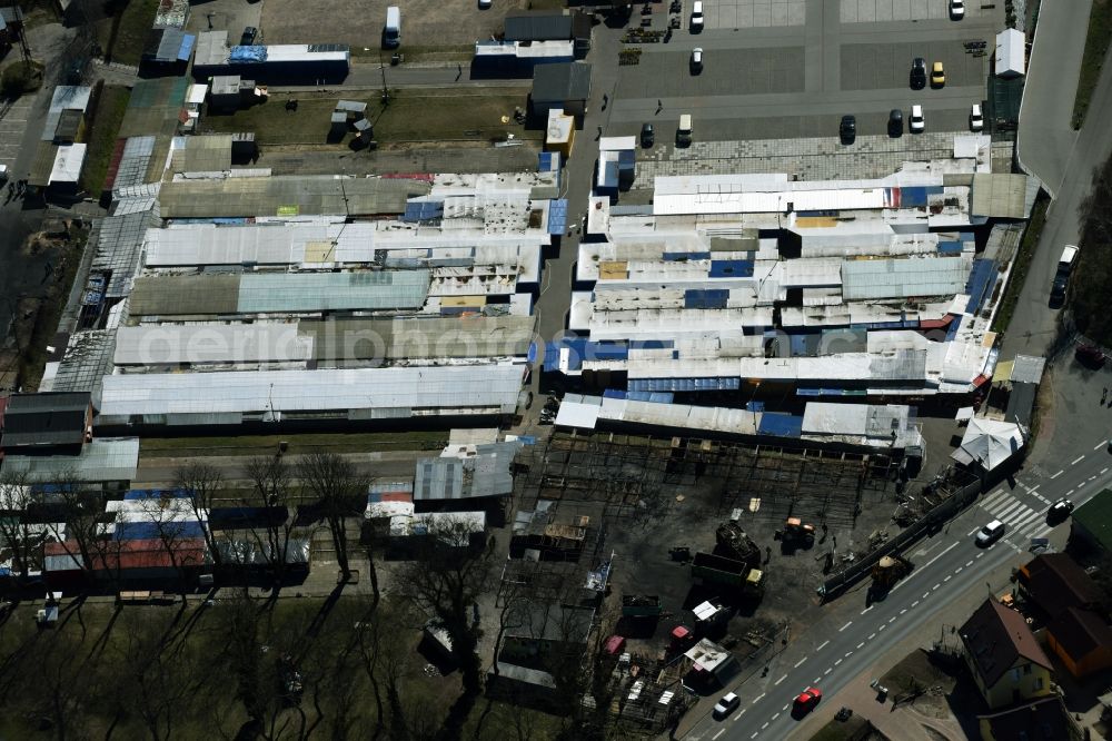 Aerial image Osinów Dolny - Shopping center at Osinow Dolny in Poland West Pomeranian in the border area on the banks of the Oder in Brandenburg Hohenwutzen