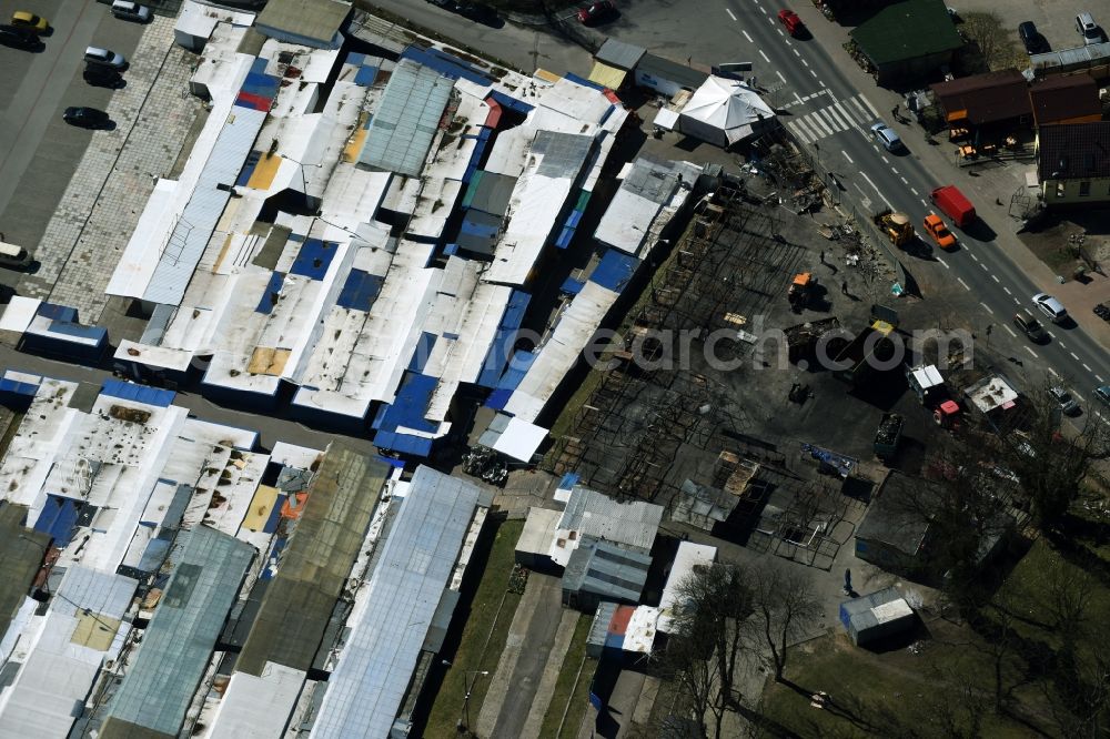 Aerial image Osinów Dolny - Shopping center at Osinow Dolny in Poland West Pomeranian in the border area on the banks of the Oder in Brandenburg Hohenwutzen