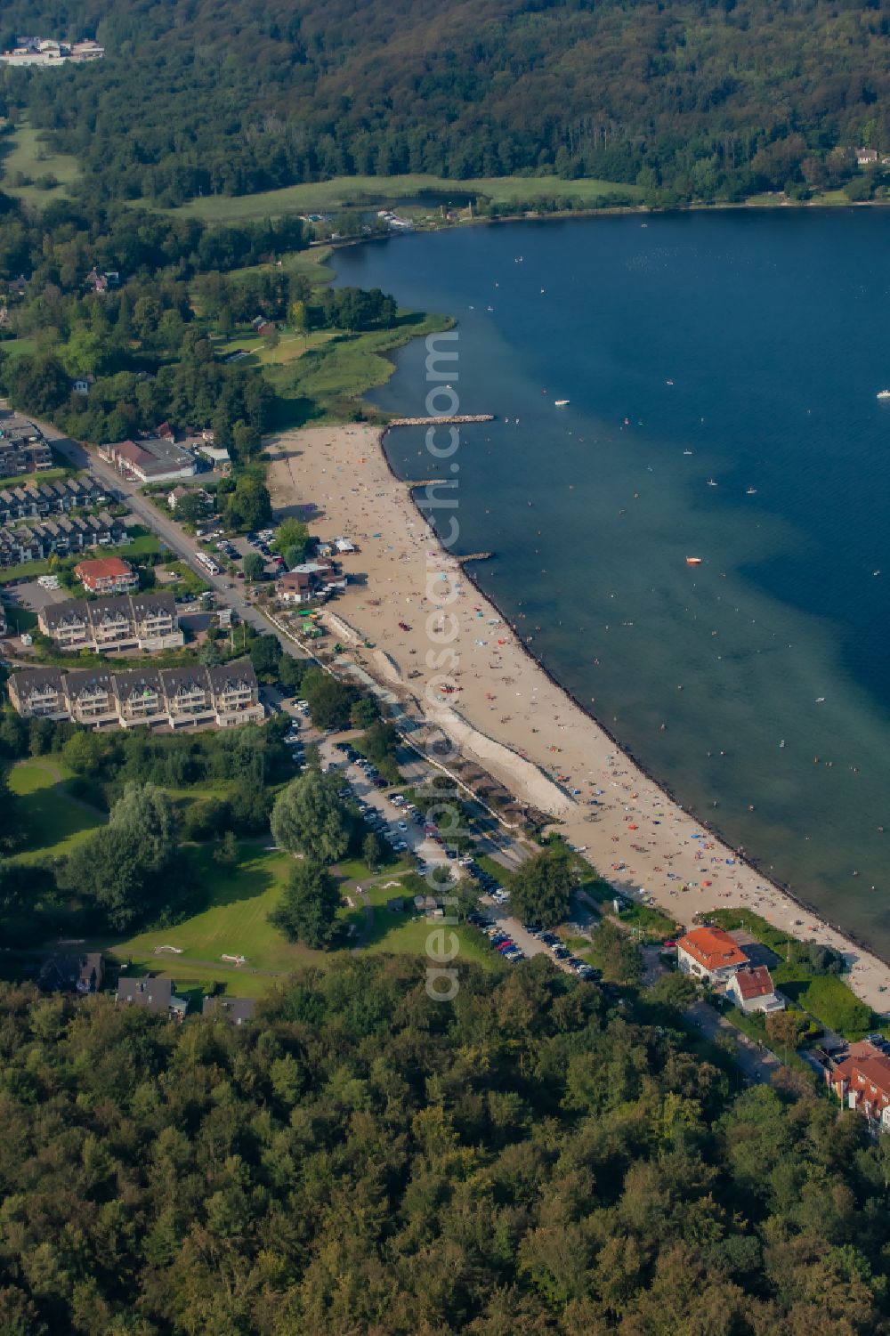 Aerial photograph Harrislee - Embankment of the sandy beach landscape to build a beach - promenade in Harrislee in the state Schleswig-Holstein, Germany