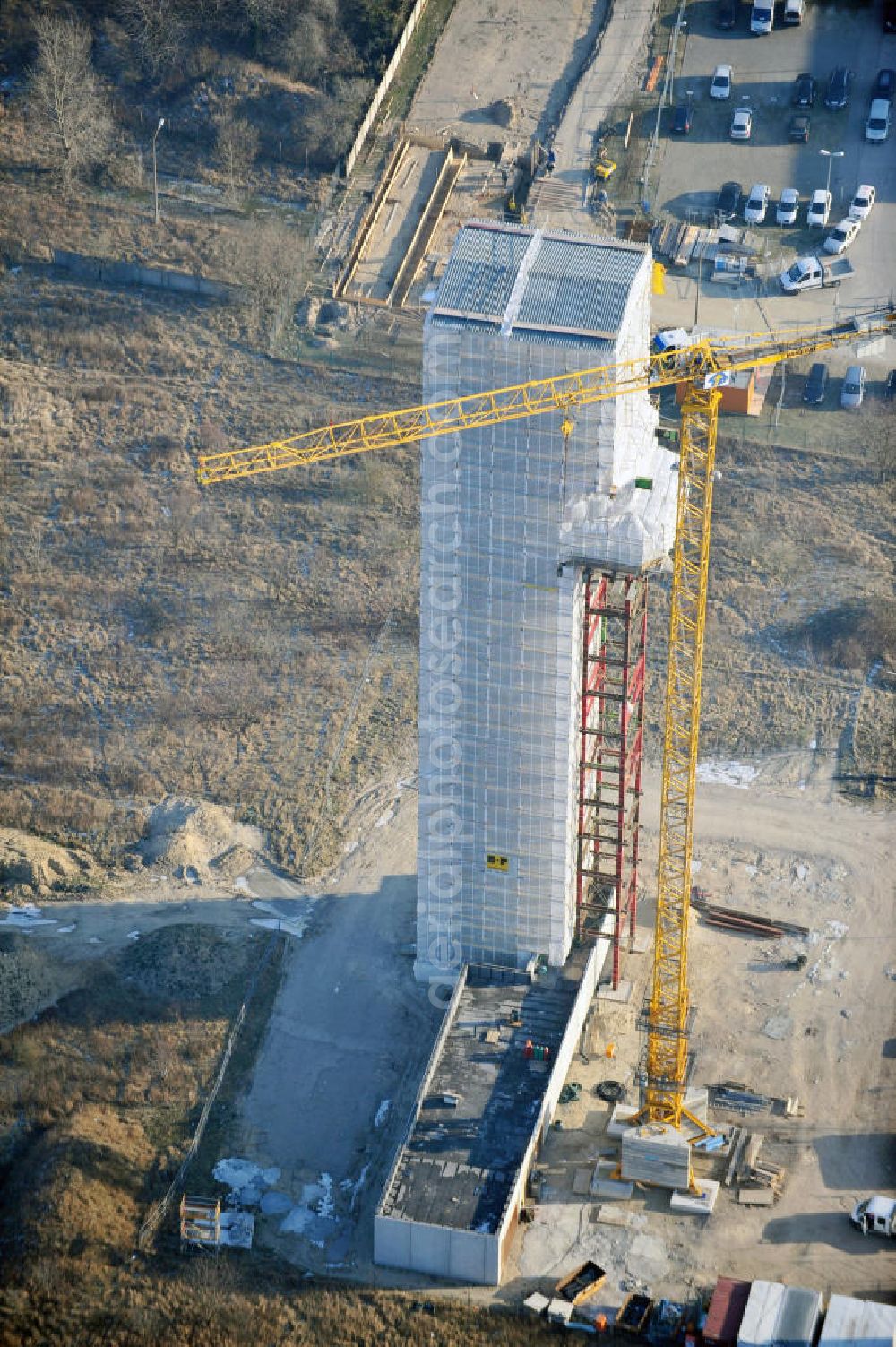 Schönefeld from above - Constrution site of ASR - radar- tower at the airport Berlin Schönefeld international