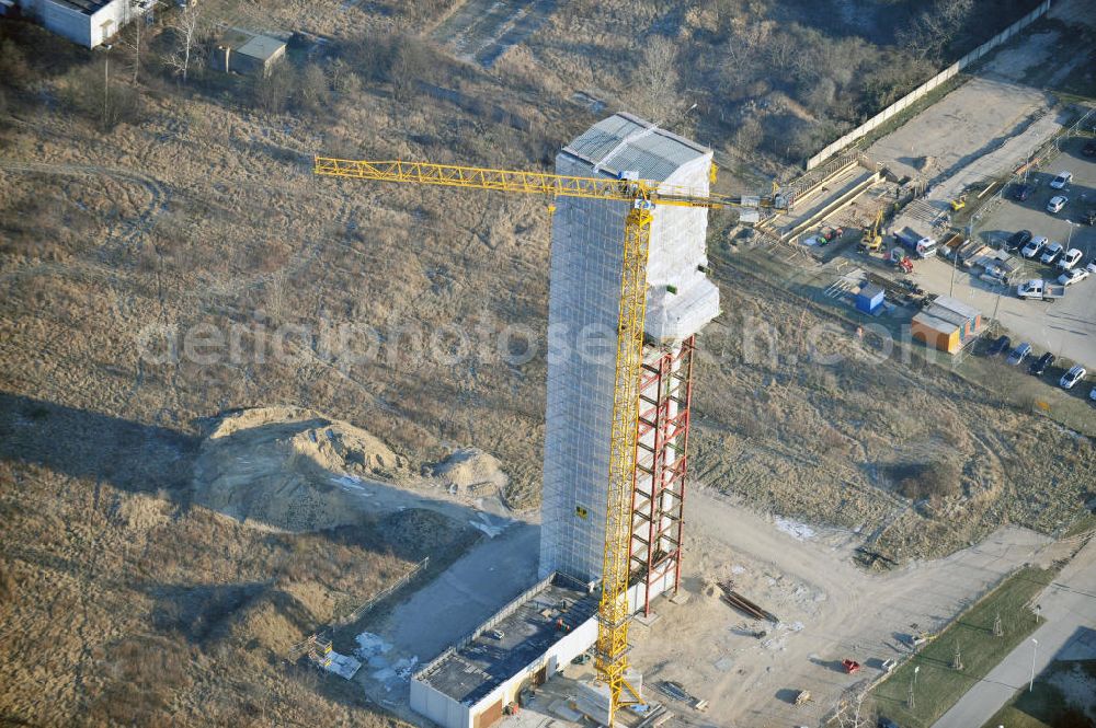 Aerial image Schönefeld - Constrution site of ASR - radar- tower at the airport Berlin Schönefeld international