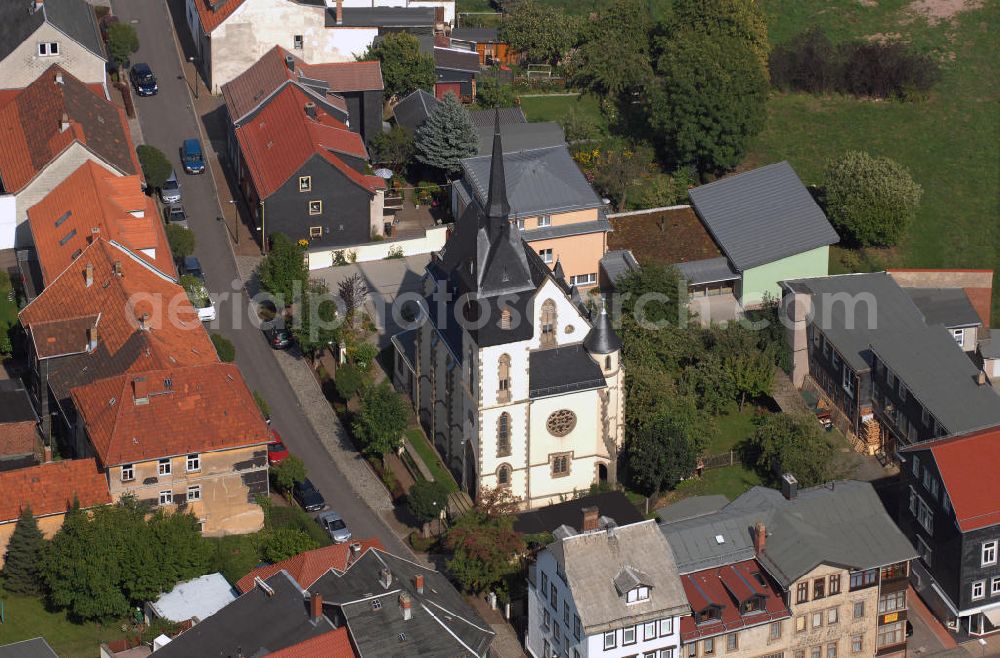 Friedrichroda from the bird's eye view: Blick auf die August-Eckhardt Straße in Friedrichroda mit dem Kath. Pfarramt Friedrichroda. Kontakt: Kath. Pfarramt, August-Eckhardt Straße 2 a 99894 Friedrichroda, Tel. +49(0)3623 304610