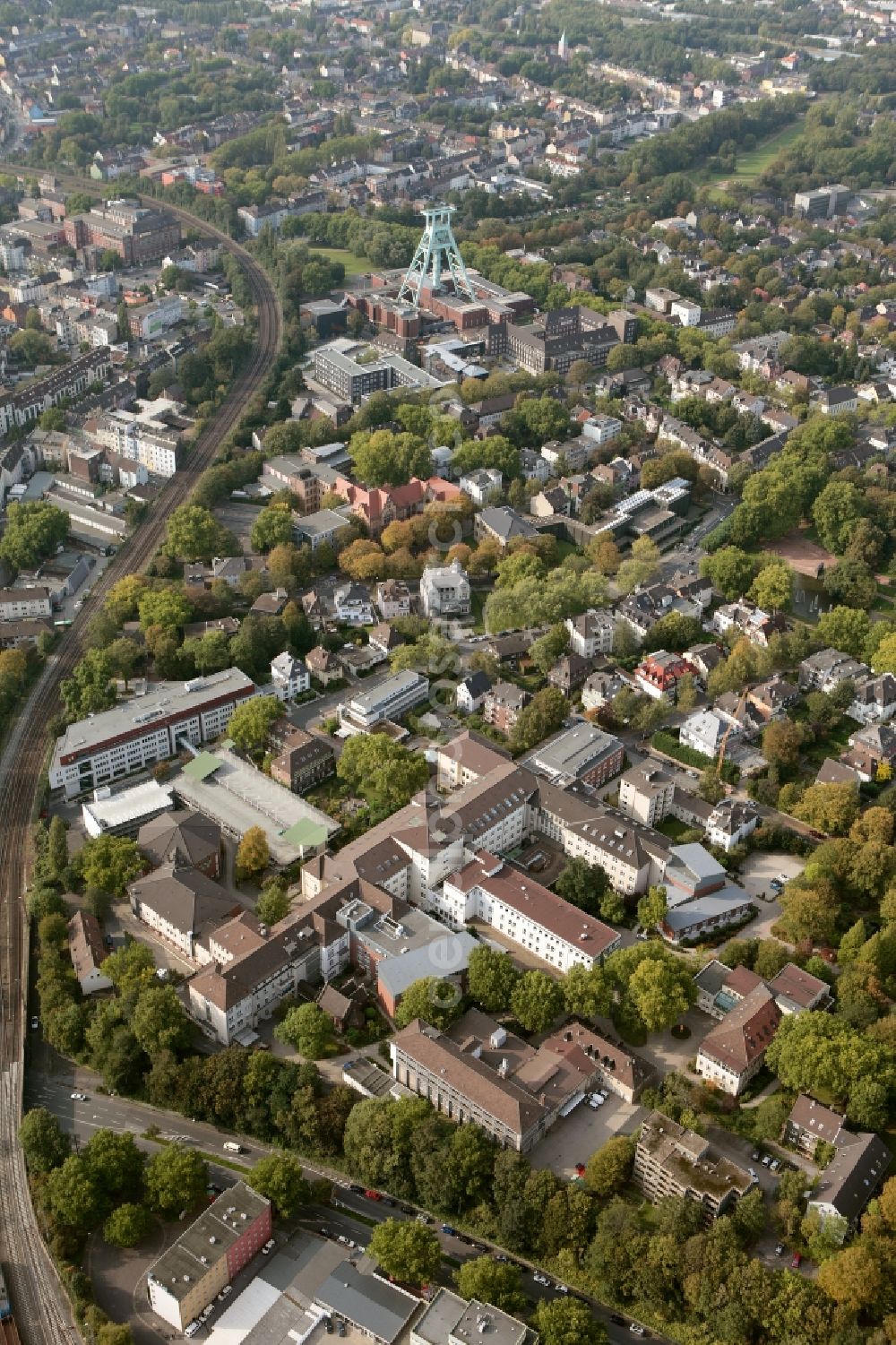 Aerial image Bochum - View of the hospital Augusta-Kranken-Anstalt I in Bochum in the state North Rhine-Westphalia