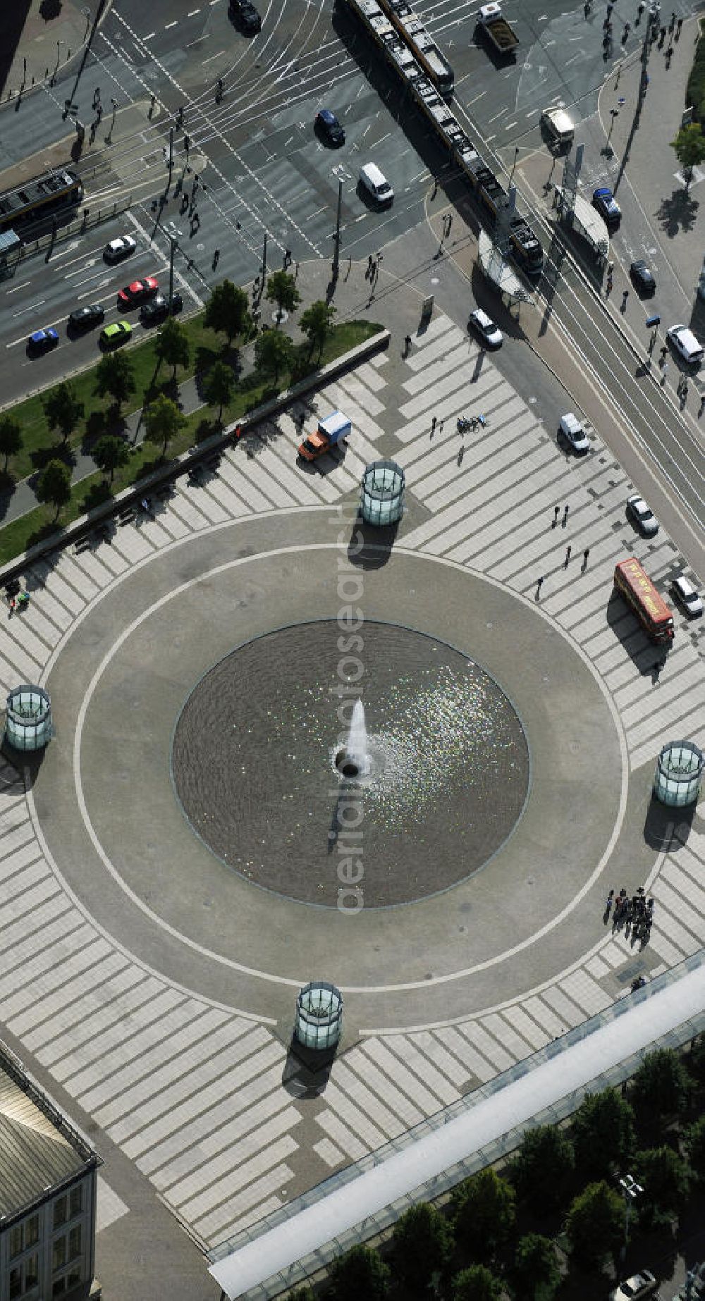 Leipzig from above - Blick auf den Augustusplatz vor dem Opernhaus Leipzig - gegenüber dem Gewandhaus Leipzig. View the square Augustusplatz in front of the Leipzig Opera House - opposite the Gewandhaus Leipzig.