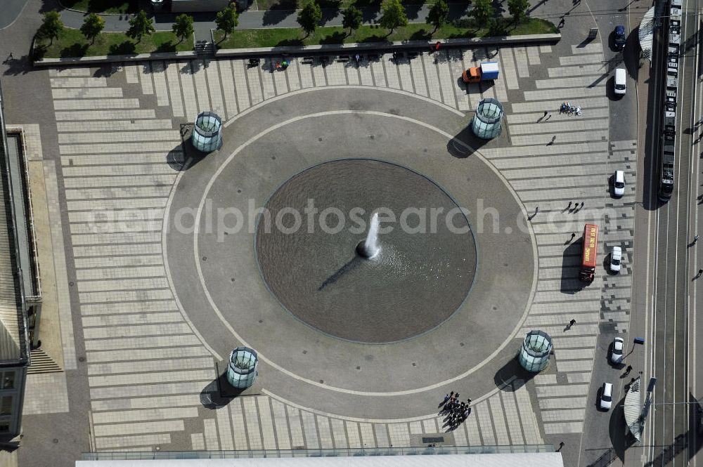 Aerial photograph Leipzig - Blick auf den Augustusplatz vor dem Opernhaus Leipzig - gegenüber dem Gewandhaus Leipzig. View the square Augustusplatz in front of the Leipzig Opera House - opposite the Gewandhaus Leipzig.