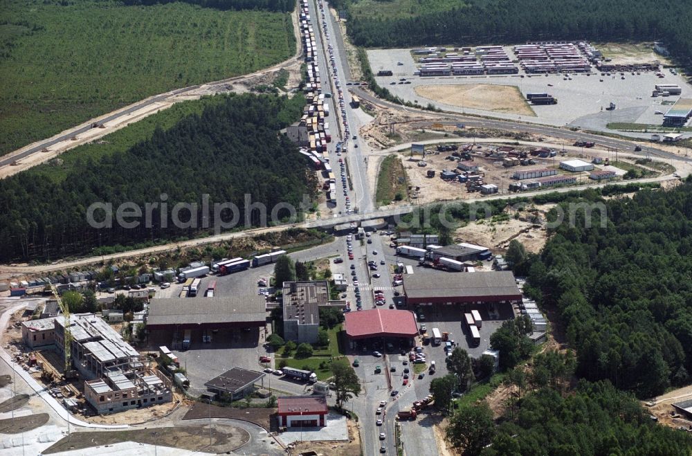 Kleinbademeusel from above - Expansion and renovation of the border crossing - crossing point on the highway A15 - E36 in Kleinbademeusel in Brandenburg