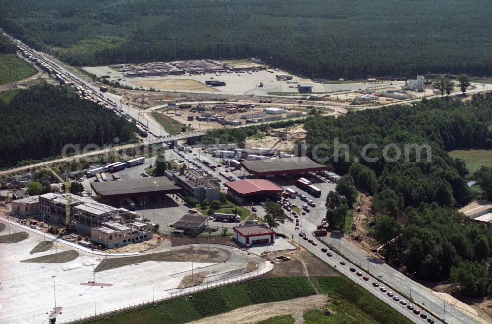 Kleinbademeusel from above - Expansion and renovation of the border crossing - crossing point on the highway A15 - E36 in Kleinbademeusel in Brandenburg