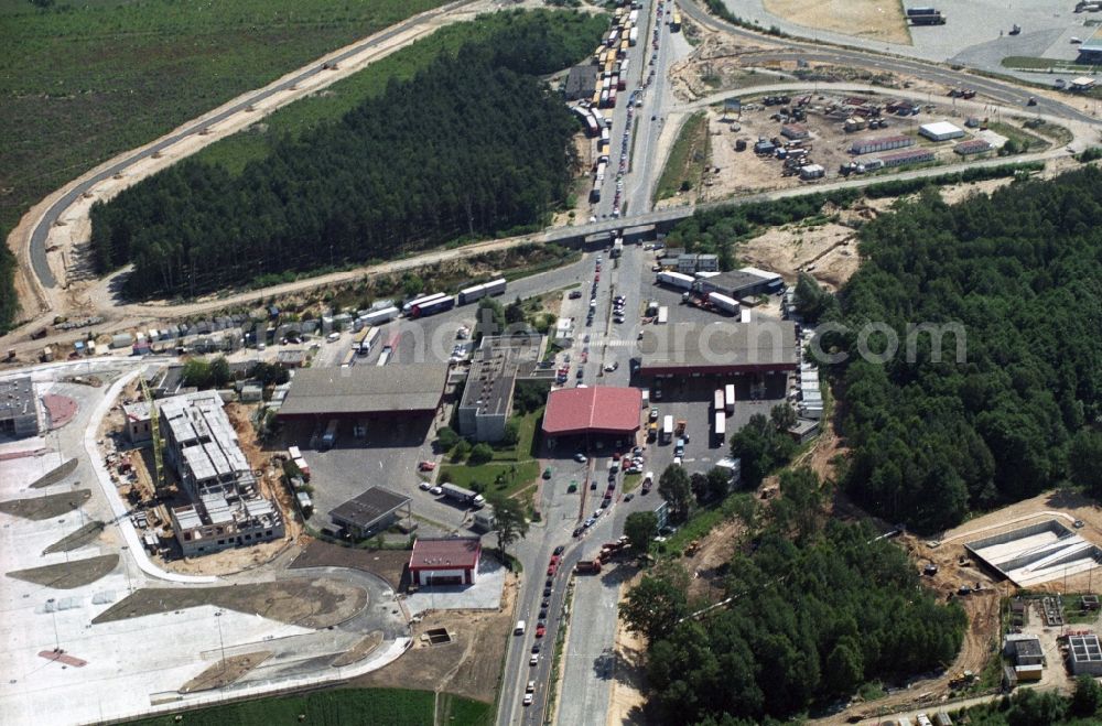 Kleinbademeusel from the bird's eye view: Expansion and renovation of the border crossing - crossing point on the highway A15 - E36 in Kleinbademeusel in Brandenburg