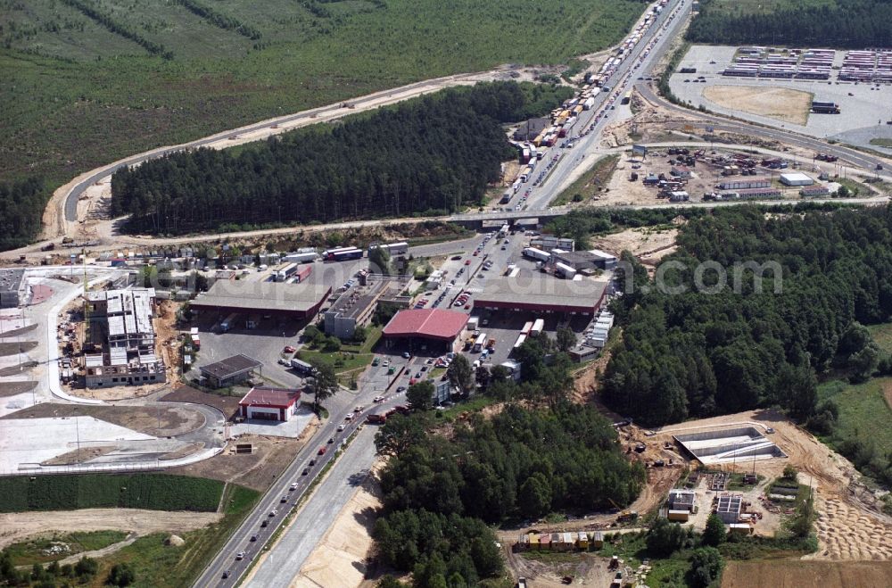 Kleinbademeusel from above - Expansion and renovation of the border crossing - crossing point on the highway A15 - E36 in Kleinbademeusel in Brandenburg