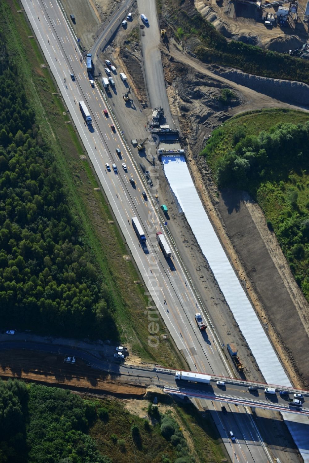 Aerial image Schwanebeck - View of the construction site at the motorway junction Barnim