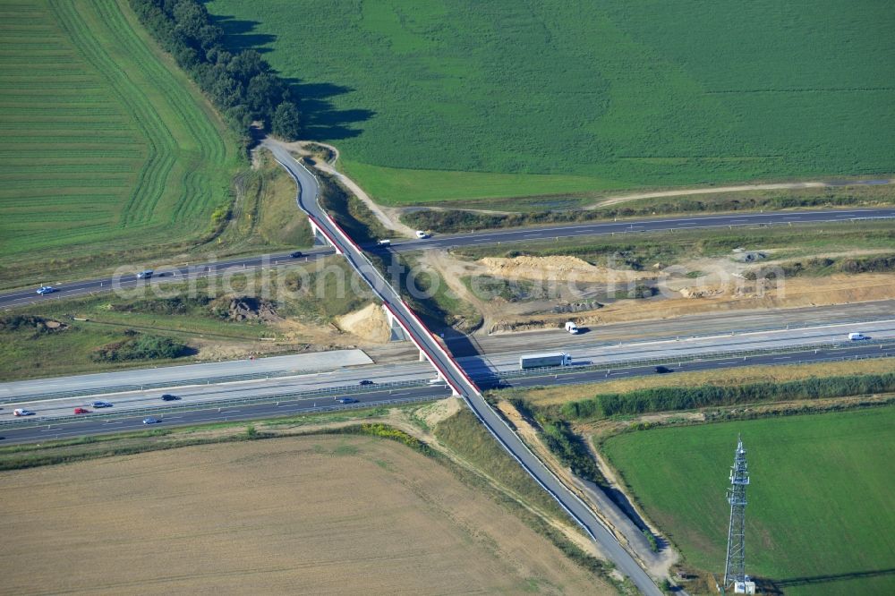 Aerial image Schwanebeck - View of the construction site at the motorway junction Barnim