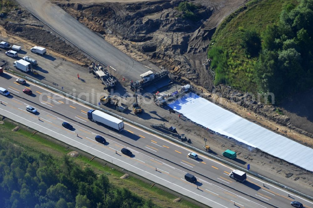 Schwanebeck from the bird's eye view: View of the construction site at the motorway junction Barnim