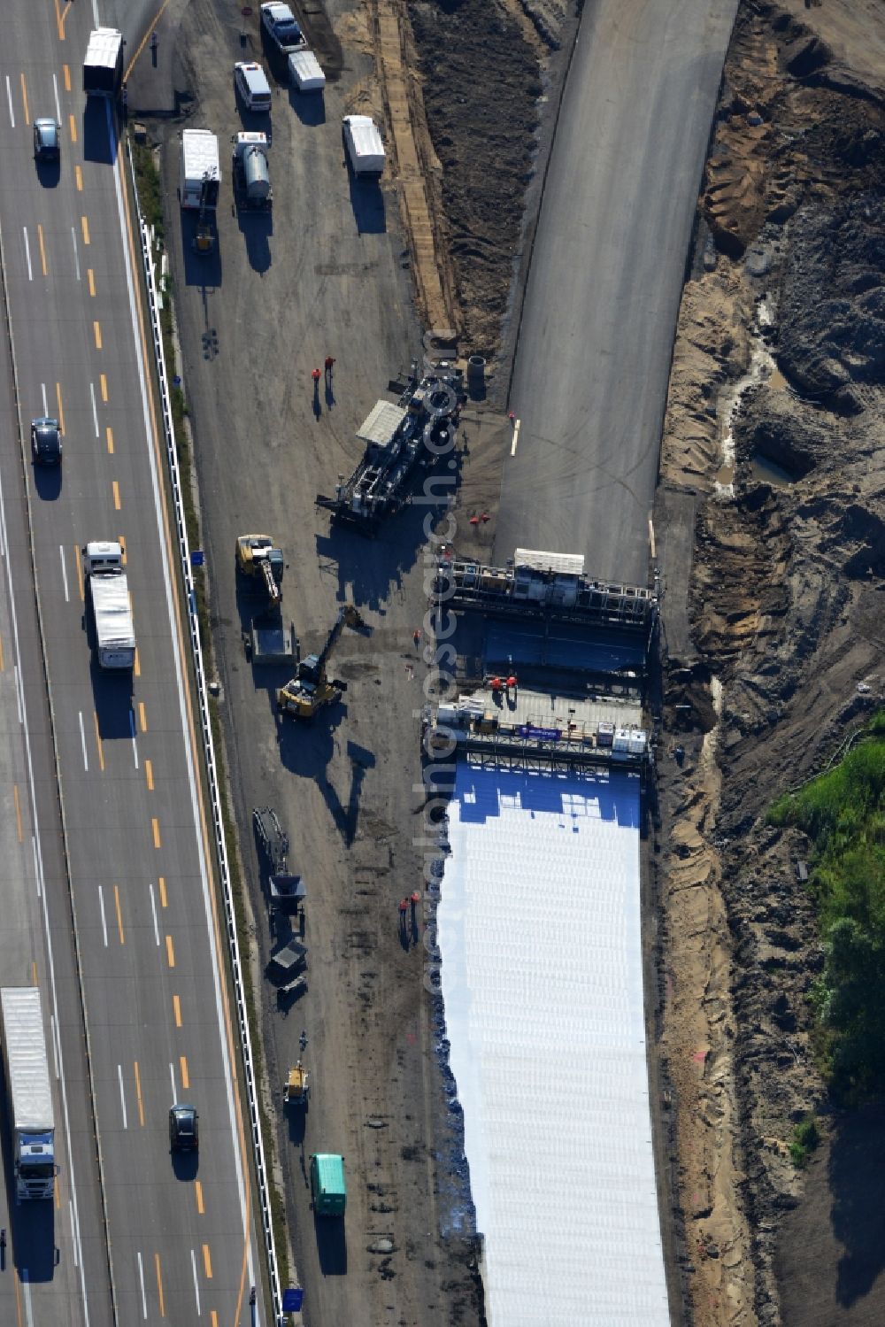 Aerial image Schwanebeck - View of the construction site at the motorway junction Barnim