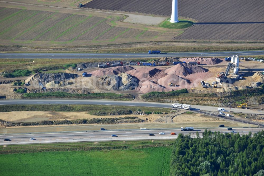 Aerial image Schwanebeck - View of the construction site at the motorway junction Barnim