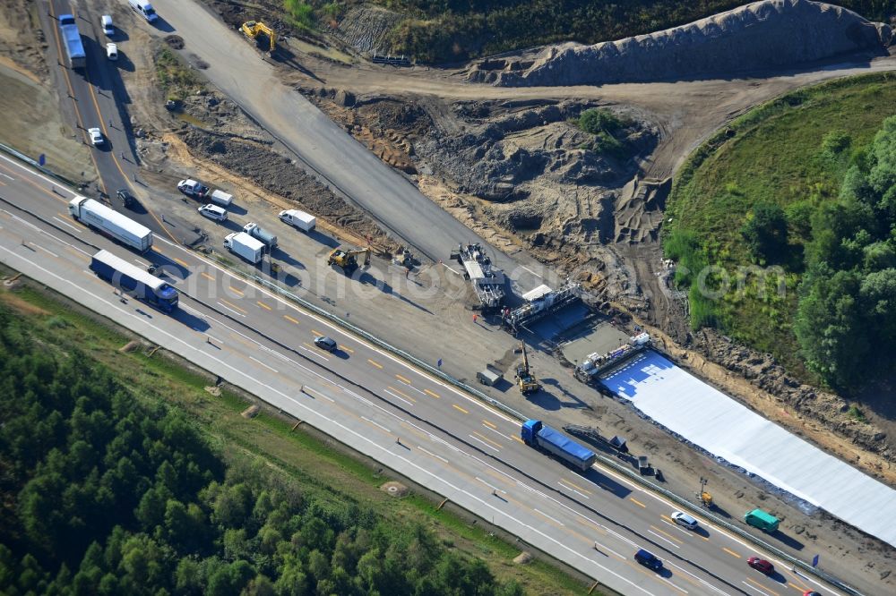 Aerial image Schwanebeck - View of the construction site at the motorway junction Barnim