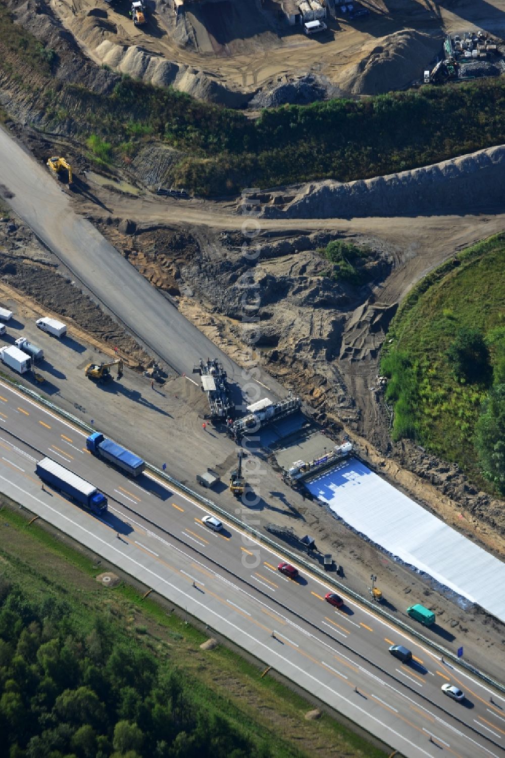 Aerial photograph Schwanebeck - View of the construction site at the motorway junction Barnim