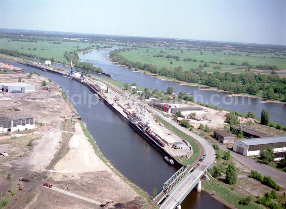 Aerial image Magdeburg / Sachsen - Anhalt - Ausbau des Abstiegskanales am Binnenhafen Magdeburg in Sachsen - Anhalt. Magdeburger Hafen GmbH, Saalestraße 20, 39126 Magdeburg Herr Zelder (0391-5939162)