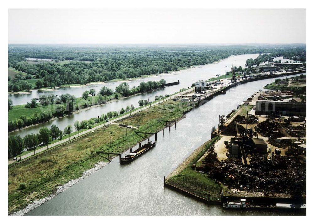 Magdeburg / Sachsen - Anhalt from above - Ausbau des Abstiegskanales am Binnenhafen Magdeburg in Sachsen - Anhalt. Magdeburger Hafen GmbH, Saalestraße 20, 39126 Magdeburg Herr Zelder (0391-5939162)