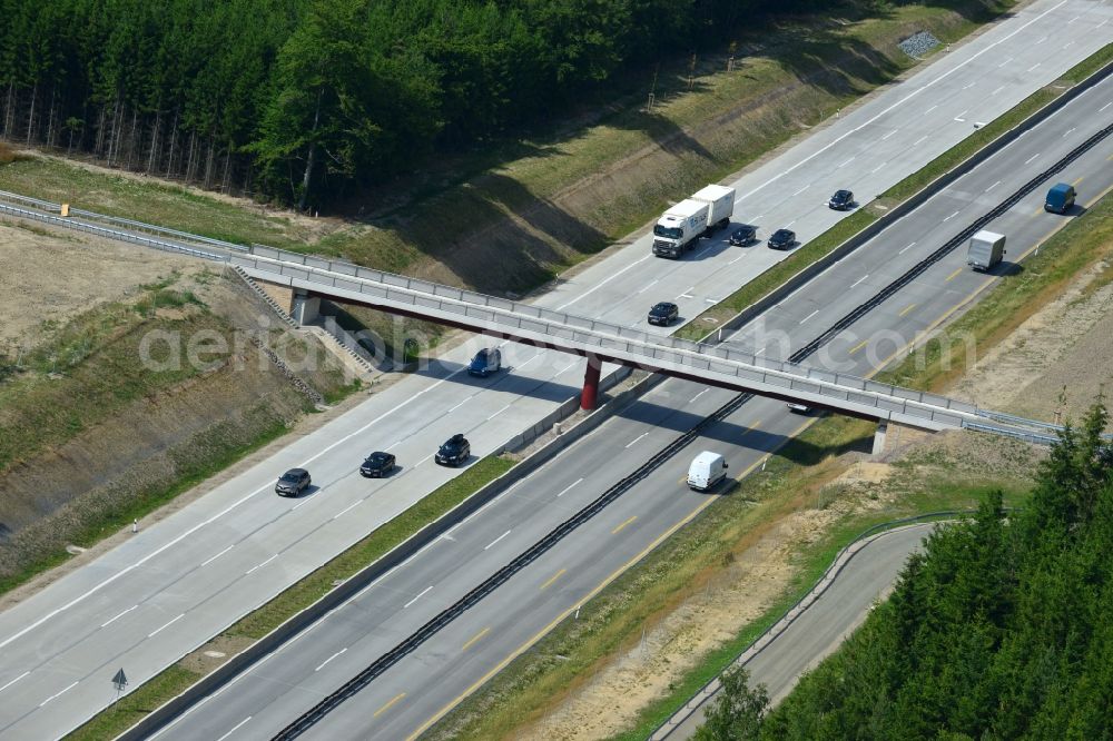 Aerial image Dittersdorf - Buildings and route of the motorway A9 motorway with four lanes now. Currently, reconstruction, expansion and new construction work is underway for the six-lane expansion of Highway 9 between Triptis and Schleiz by Wayss & Freytag Ingenieurbau and EUROVIA VINCI