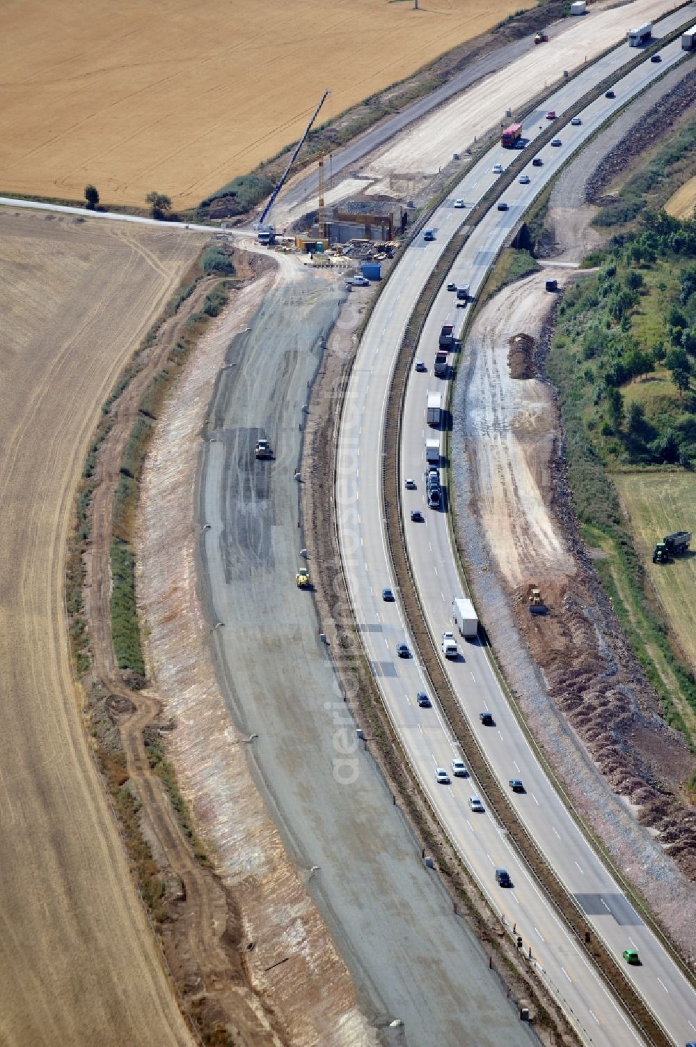 Lemnitz from the bird's eye view: Buildings and route of the motorway A9 motorway with four lanes now. Currently, reconstruction, expansion and new construction work is underway for the six-lane expansion of Highway 9 between Triptis and Schleiz by Wayss & Freytag Ingenieurbau and EUROVIA VINCI in Thuringia