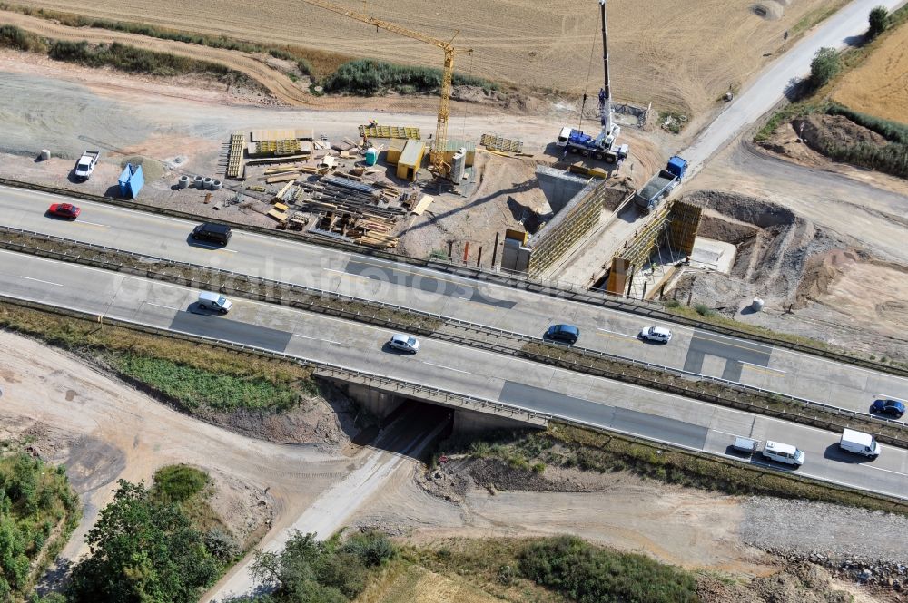 Lemnitz from the bird's eye view: Buildings and route of the motorway A9 motorway with four lanes now. Currently, reconstruction, expansion and new construction work is underway for the six-lane expansion of Highway 9 between Triptis and Schleiz by Wayss & Freytag Ingenieurbau and EUROVIA VINCI in Thuringia