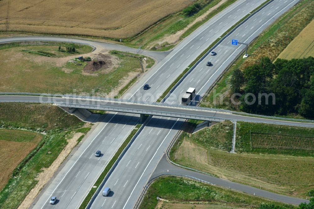 Lemnitz from the bird's eye view: Buildings and route of the motorway A9 motorway with four lanes now. Currently, reconstruction, expansion and new construction work is underway for the six-lane expansion of Highway 9 between Triptis and Schleiz by Wayss & Freytag Ingenieurbau and EUROVIA VINCI in Thuringia