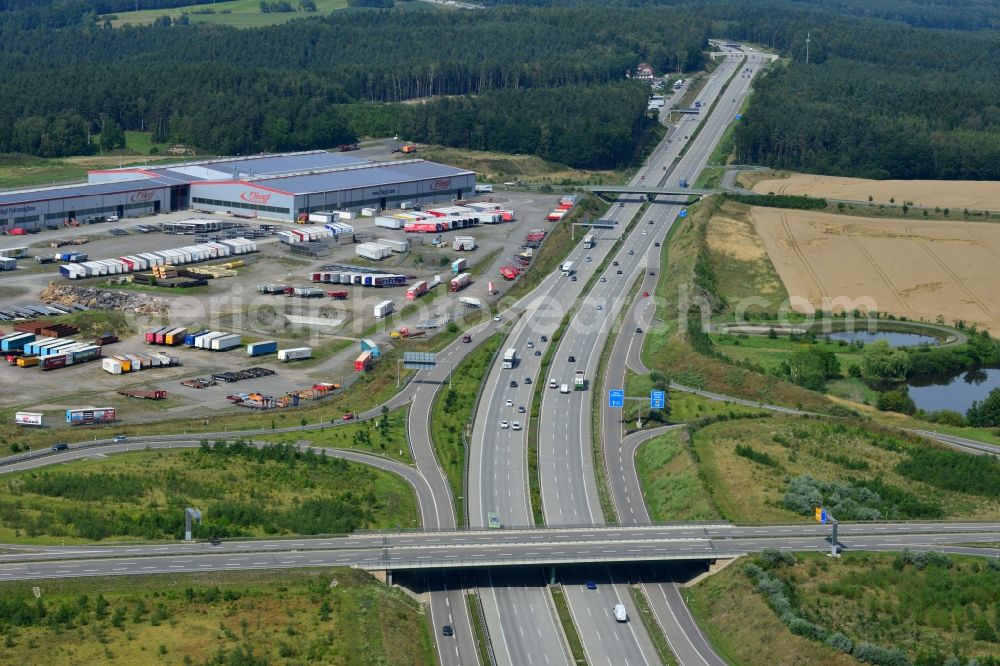 Aerial image Triptis - Buildings and route of the motorway A9 motorway with four lanes now. Currently, reconstruction, expansion and new construction work is underway for the six-lane expansion of Highway 9 between Triptis and Schleiz by Wayss & Freytag Ingenieurbau and EUROVIA VINCI in Thuringia