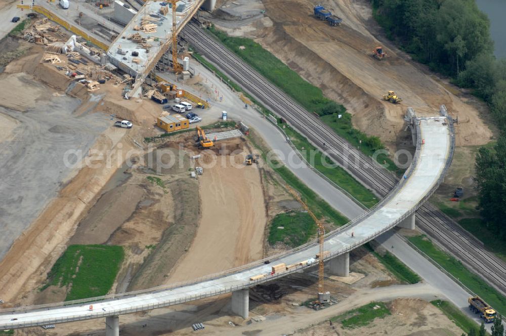 Braunschweig from above - Blick auf den Um- und Ausbau des Autobahndreieck Braunschweig-Südwest an der Autobahn A29 / A 391. Der EUROVIA Baukonzern errichtet hier einige Brückenneubauten. Bauherr ist die Niedersächsische Landesbehörde für Straßenbau und Verkehr. View of the implementation and expansion of the motorway junction Braunschweig-southwest along the highway A29 / A 395th The construction company built EUROVIA here are some new bridges. Owner is the Lower Saxony state authorities for road construction and transport.