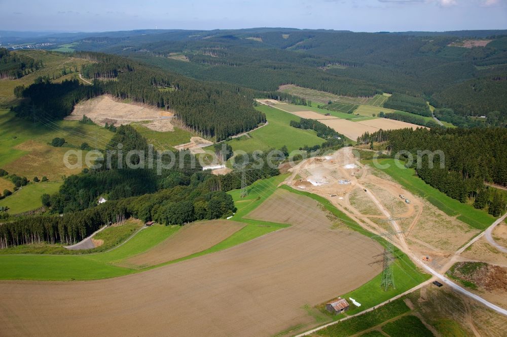 Olsberg from above - Expansion of the motorway A46 motorway between Olsberg and Meschede in the Sauerland district in the state of North Rhine-Westfalene,